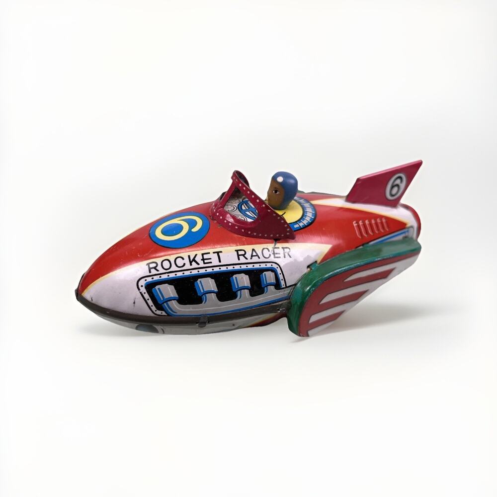 Vintage 1960s Chinese Rocket Racer Metal Friction Toy Number 6 Tested